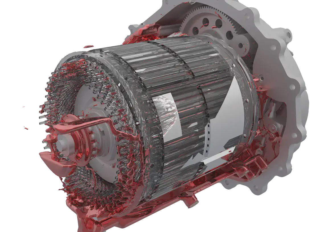 Figure 2: Oil distribution inside the e-motor after 5 seconds of particle CFD simulation