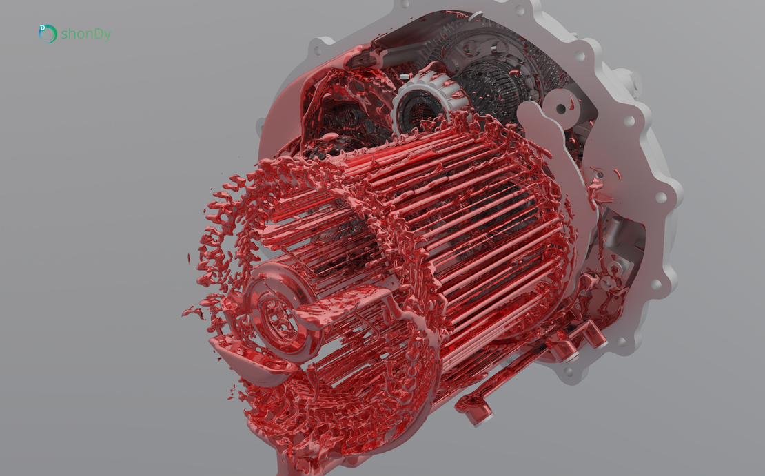 Oil distribution visualization between winding components after 5 seconds of simulation